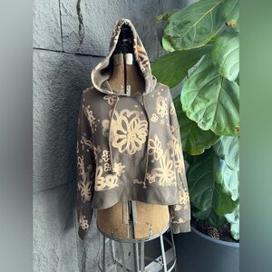 Women's Floral Hoodie Jacket - Brown & Cream